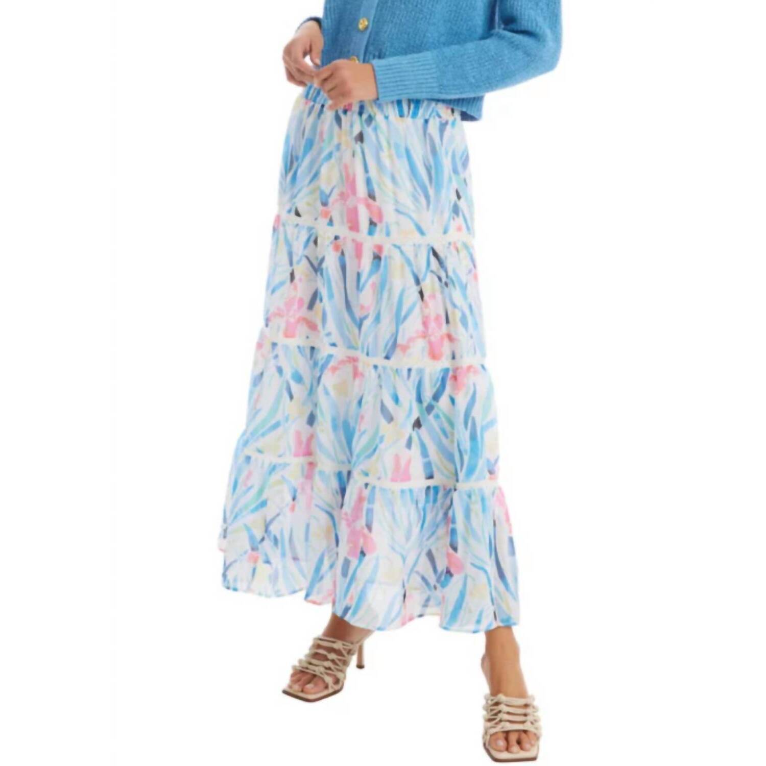 New Allison New York Sylvia Midi Skirt In Irises Print